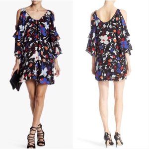 Parker Silk Mini Dress - Cold Shoulder - Black Floral